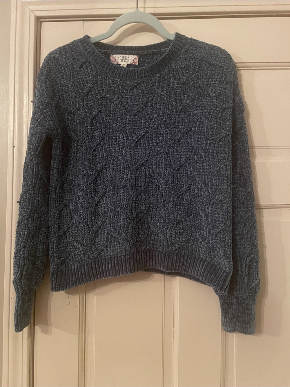 Pink Rose-Chenille Blue Cable-Crewneck Sweater - Size X-Small